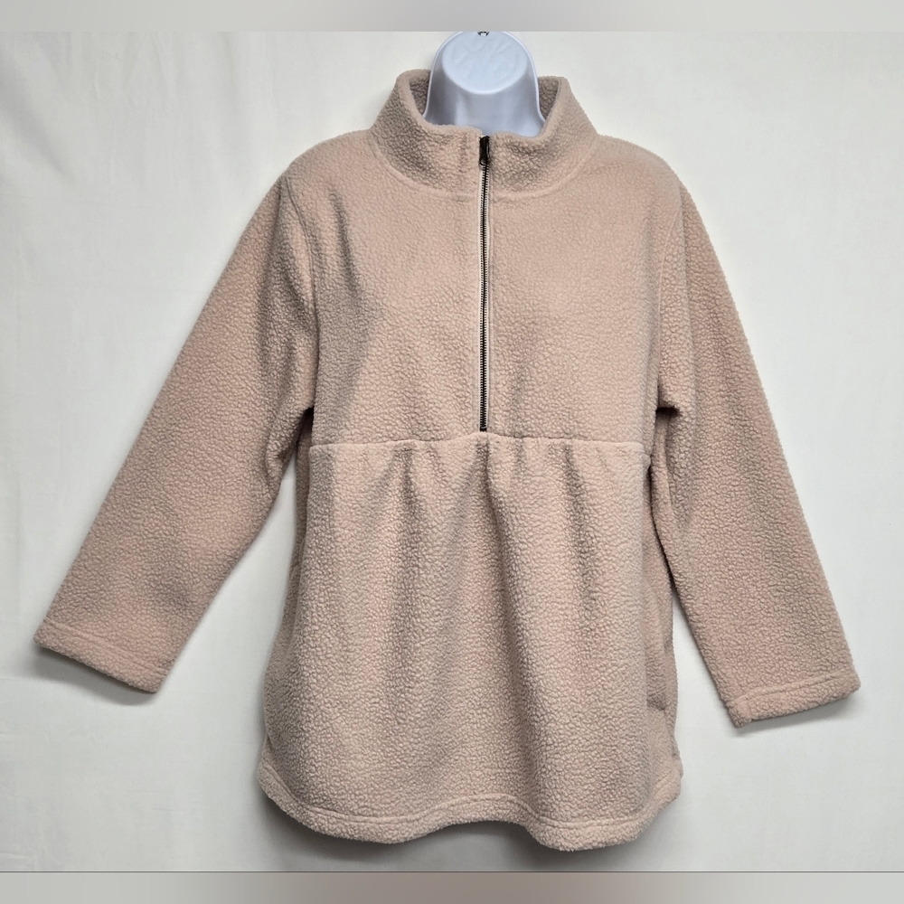 Isabel XS Maternity Collared Sherpa Fleece Pullover Sweater Partial Zipper